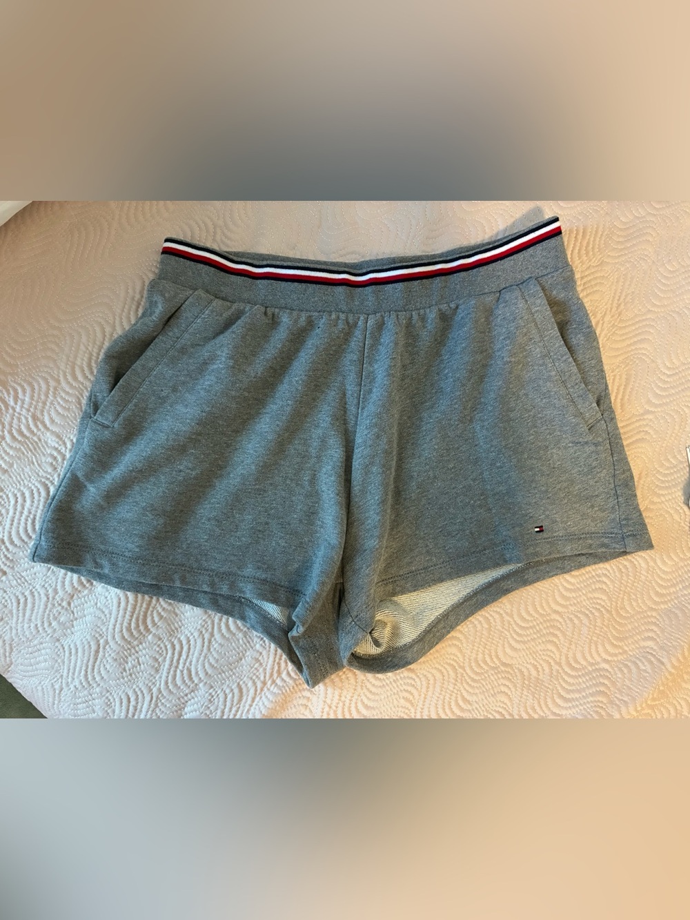 Tommy Hilfiger Gray Athletic Lounge Shorts with Signature Stripe Waistband